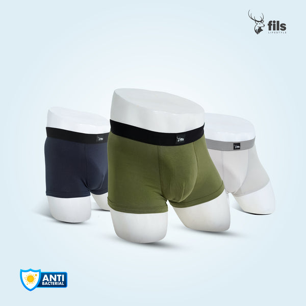 3 Pcs Combo - Men's Premium Antibacterial Boxer Brief (Olive, Navy, Silver)