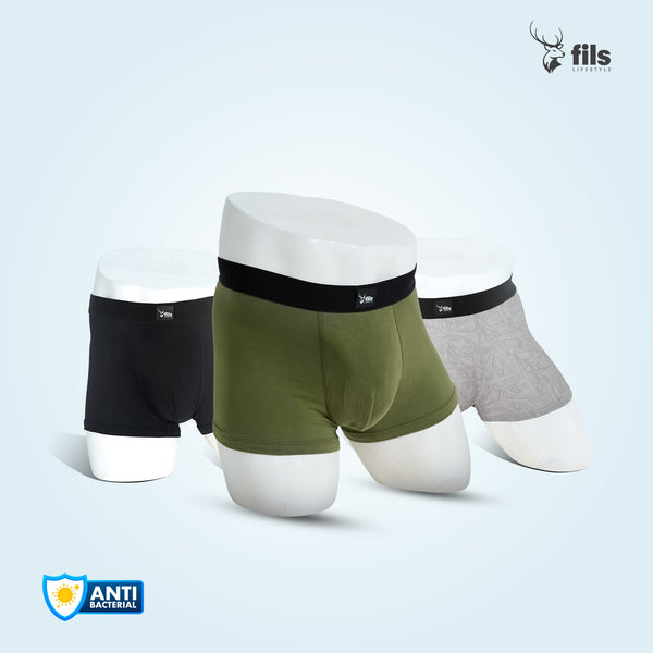 3 Pcs Combo - Men's Premium Antibacterial Boxer Brief (Olive, Mazeon, Black)