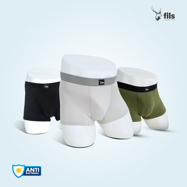 3 Pcs Combo - Men's Premium Antibacterial Boxer Brief (Olive, SIlver, Black)
