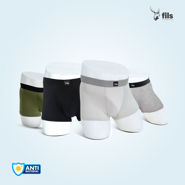 4 Pcs Combo - Men's Premium Antibacterial Boxer Brief (Silver, Mazeon, Black, Olive)