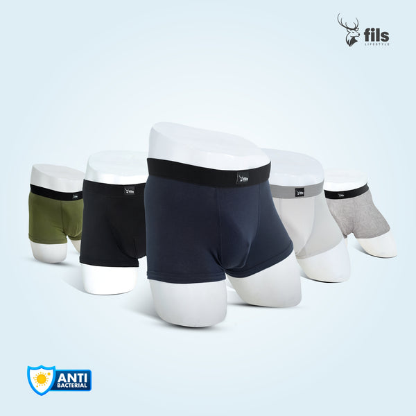 5 Pcs Combo - Men's Premium Antibacterial Boxer Brief (Navy, Silver, Olive, Mazeon, Black)