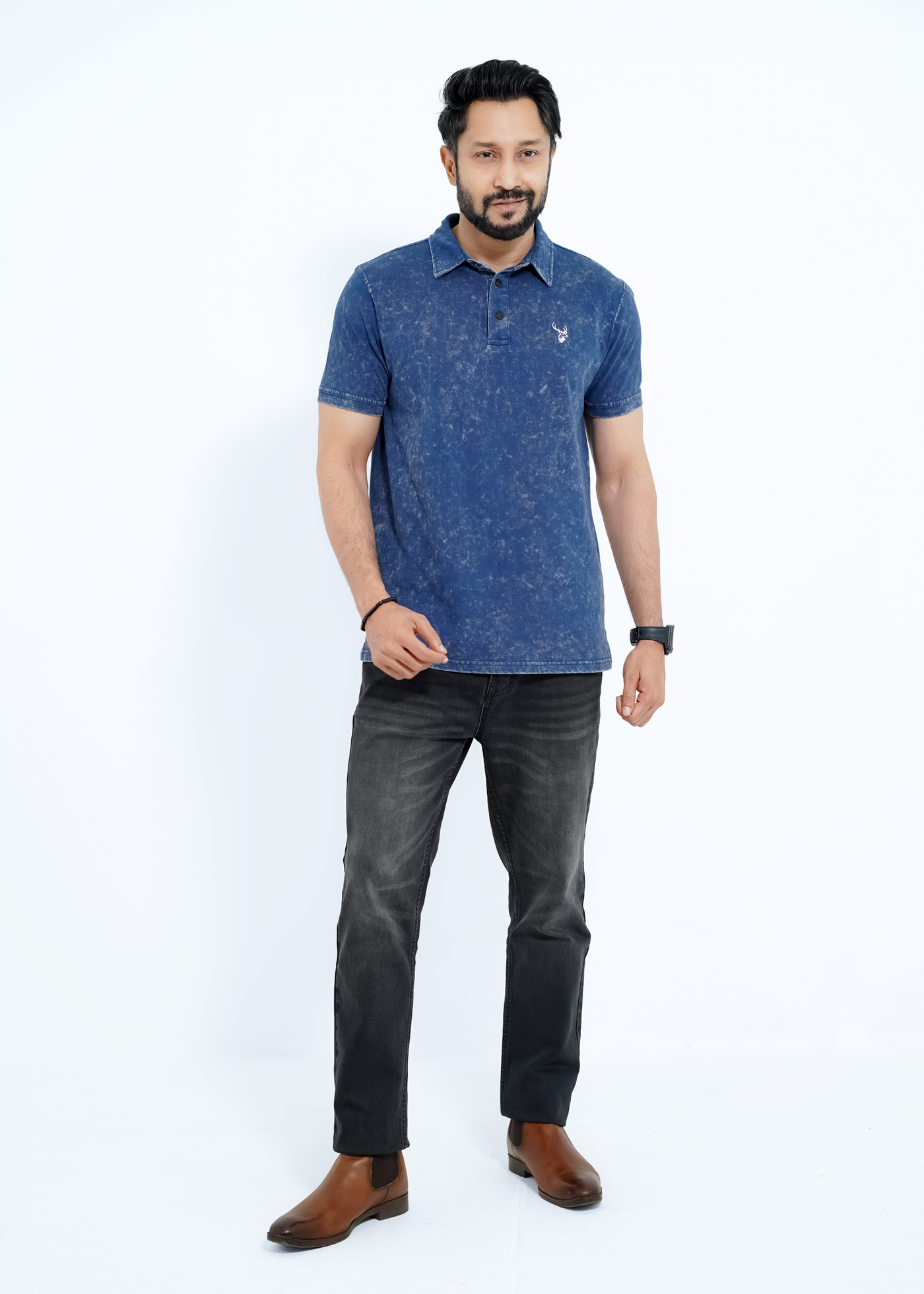 Beacon Blue - Acid Wash Premium S/J Cotton Polo Shirt
