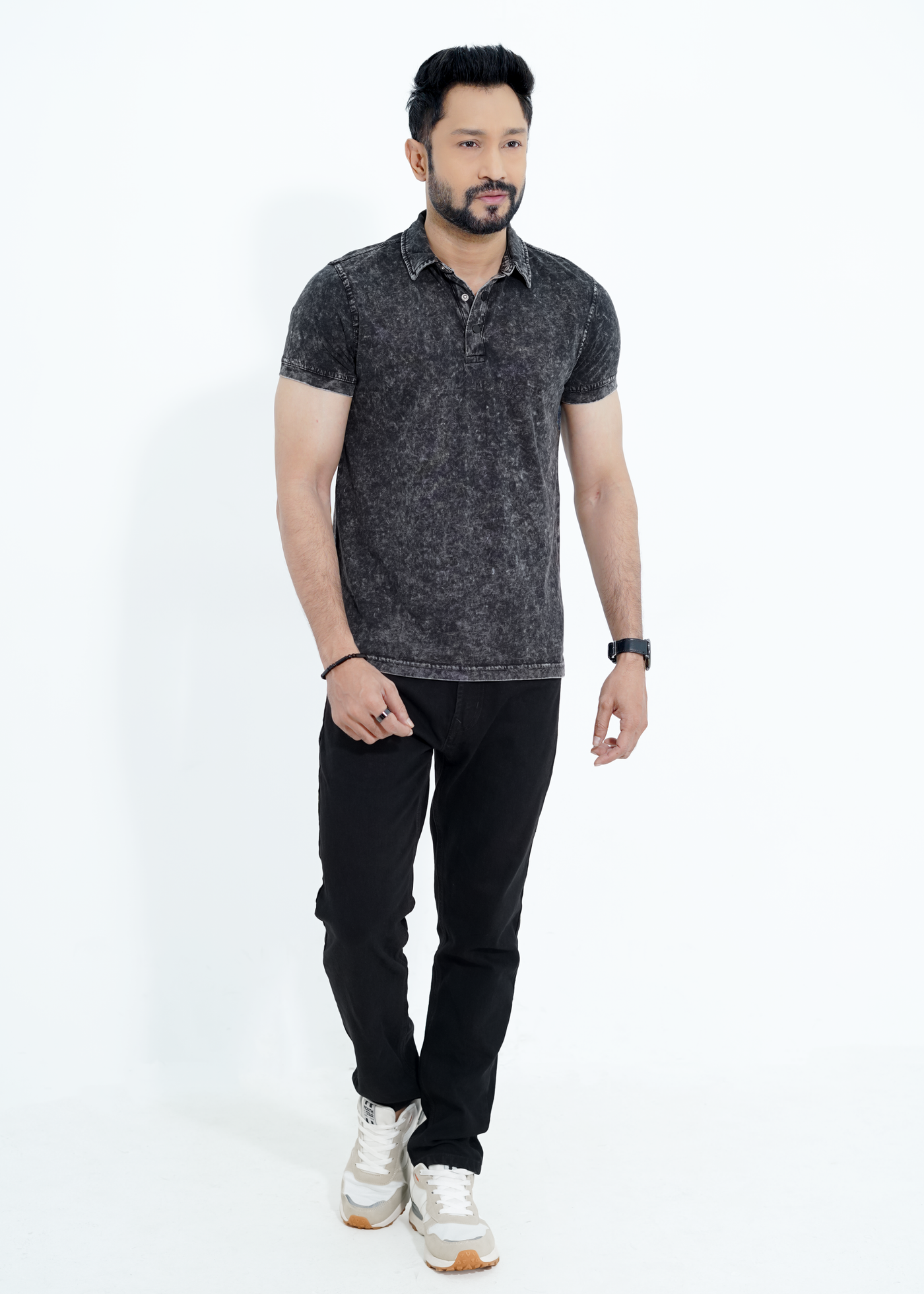 Black - Acid Wash Premium S/J Cotton Polo Shirt