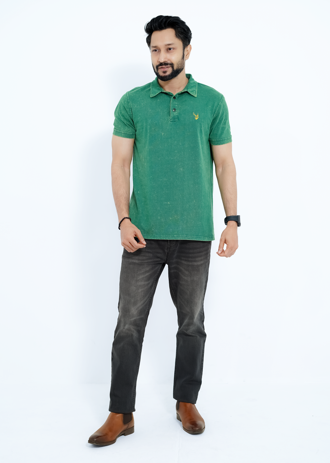 Botanical Green - Acid Wash Premium S/J Cotton Polo Shirt
