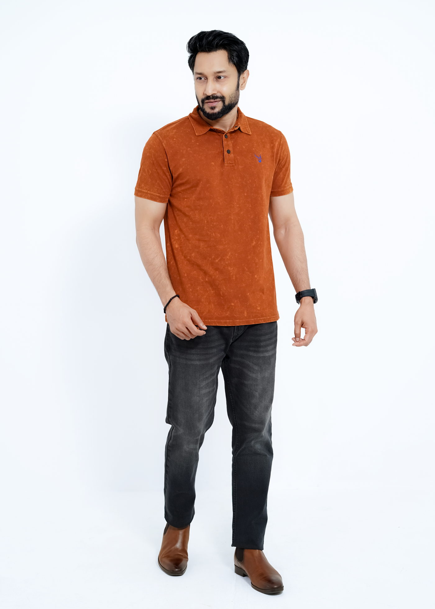 Brown - Acid Wash Premium S/J Cotton Polo Shirt