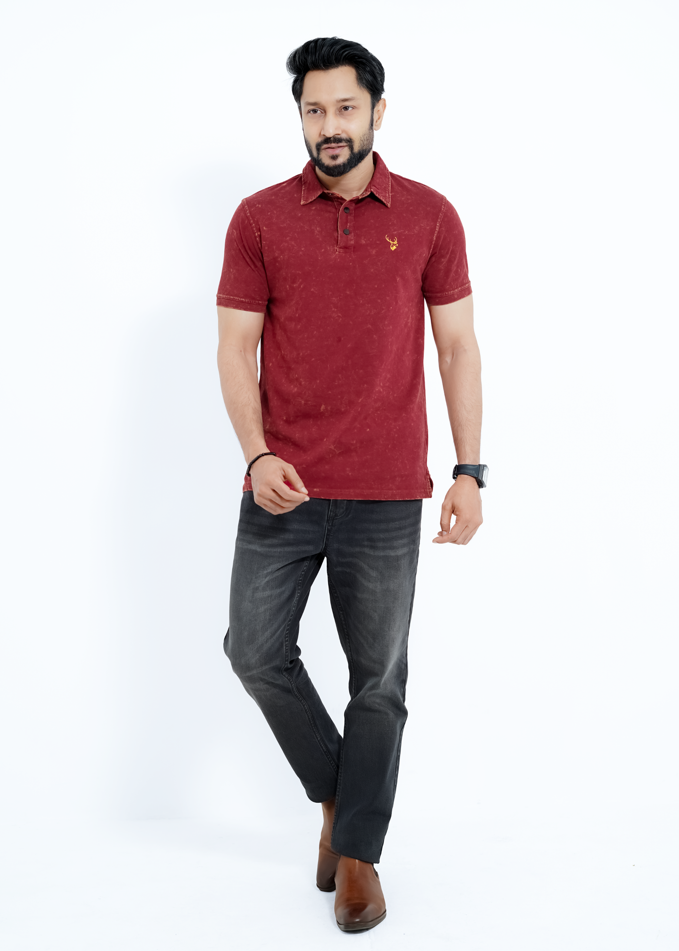 Burgundy - Acid Wash Premium S/J Cotton Polo Shirt