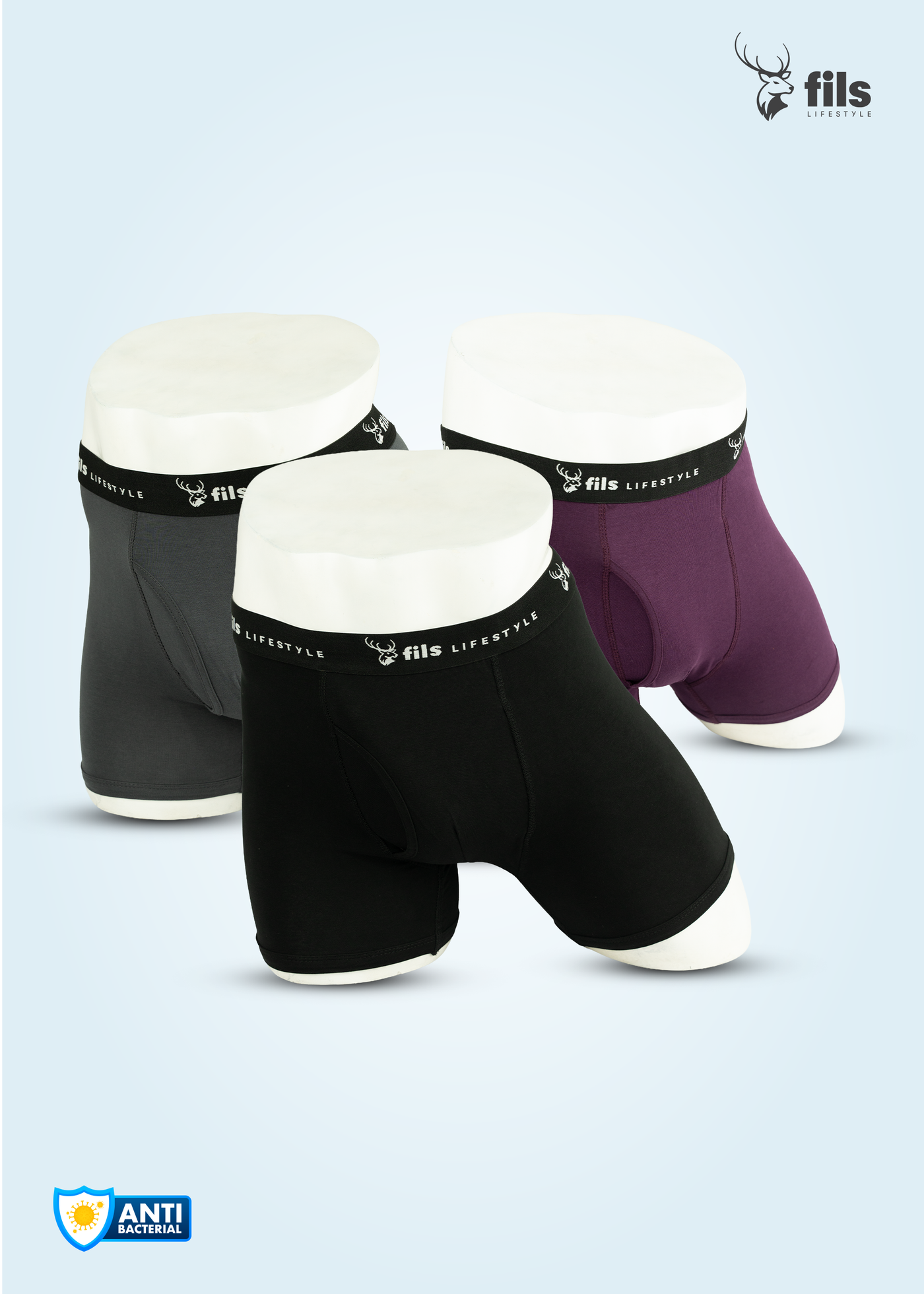 3 Pcs Combo 1 - Men's Premium Antibacterial Boxer Brief (Cotton)