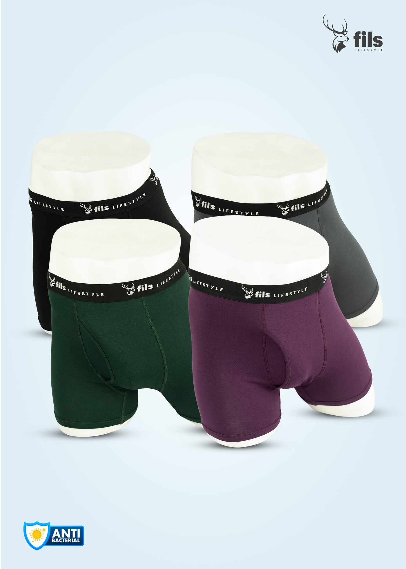 4 Pcs Combo 1 - Men's Premium Antibacterial Boxer Brief
