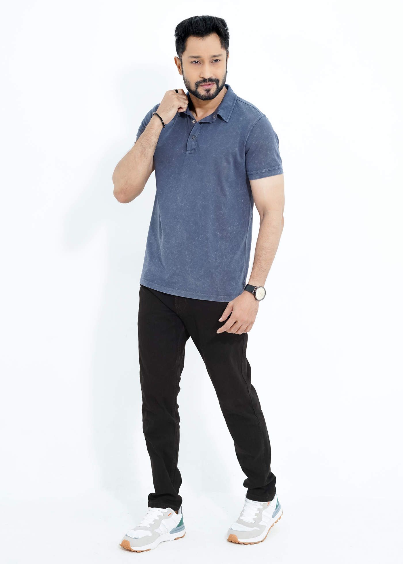 Dark Denim - Acid Wash Premium S/J Cotton Polo Shirt