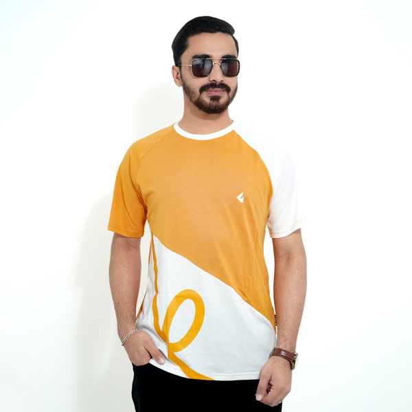 Male model wearing Fils Lifestyle Men's Premium T-Shirt - Amber Flow  