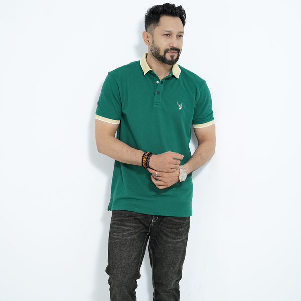 Double PK Snap Button Polo Shirt - Teal Green