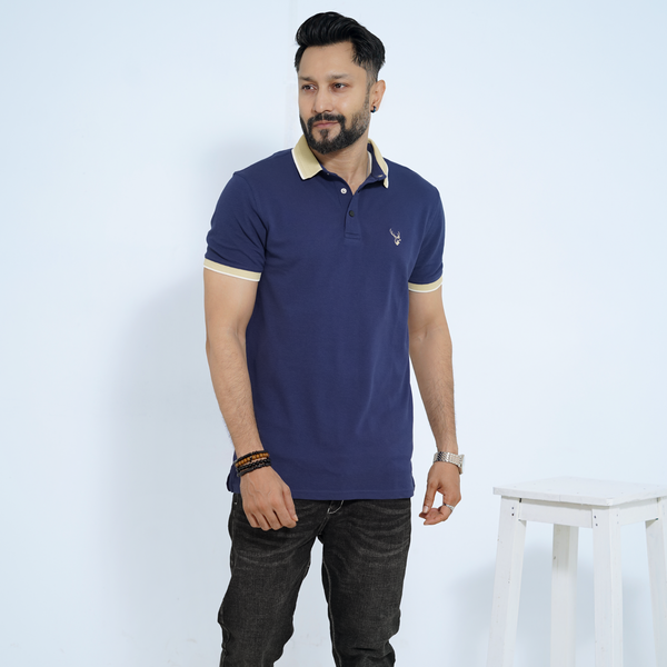 Double PK Snap Button Polo Shirt - Navy Blue