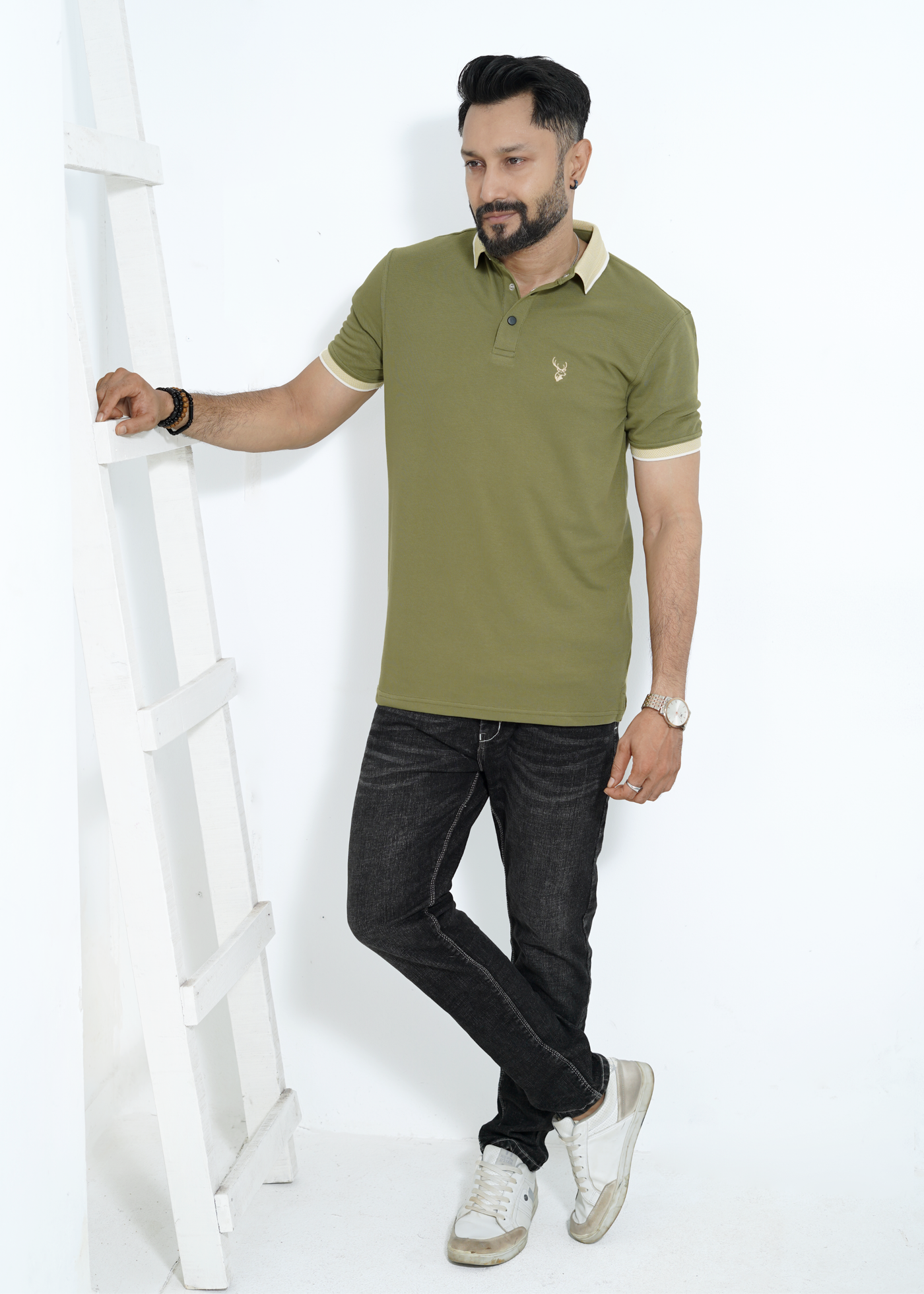 Olive - Double PK Snap Button Polo Shirt