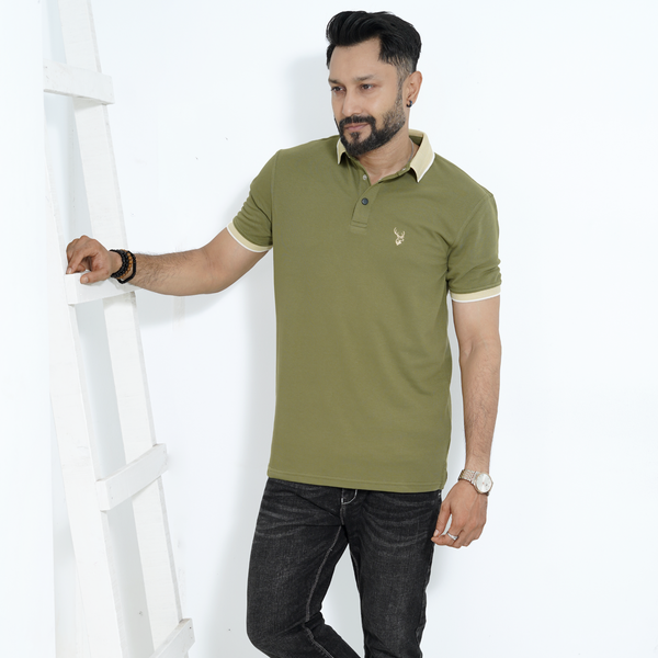Double PK Snap Button Polo Shirt - Olive