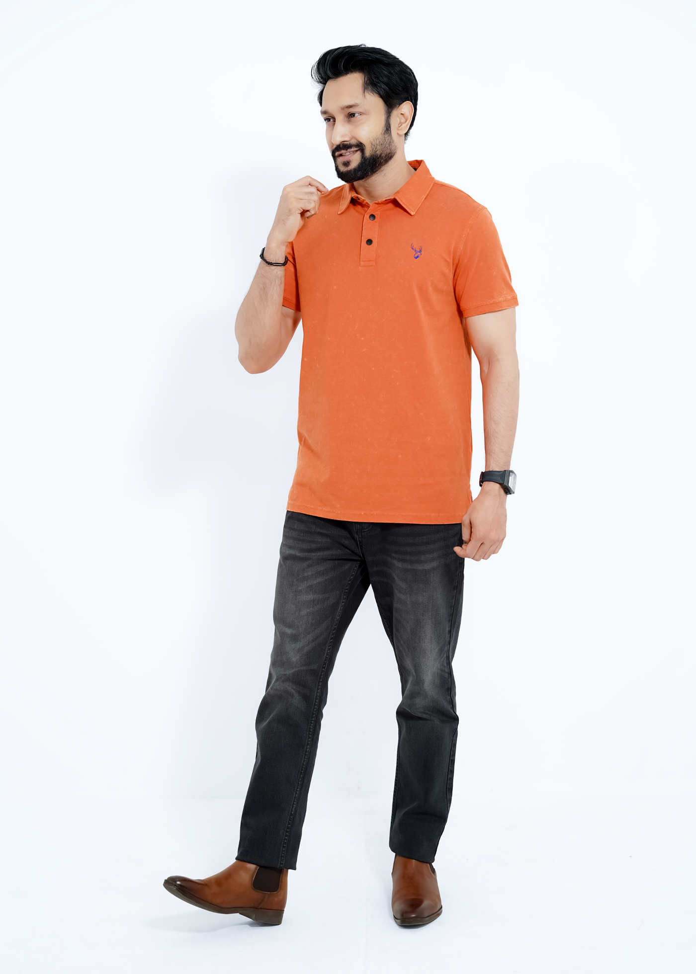 Orange Rust - Acid Wash Premium S/J Cotton Polo Shirt