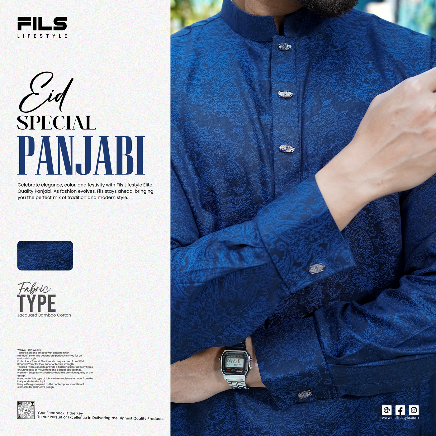 Shade Blue Premium Jacquard Cotton Panjabi