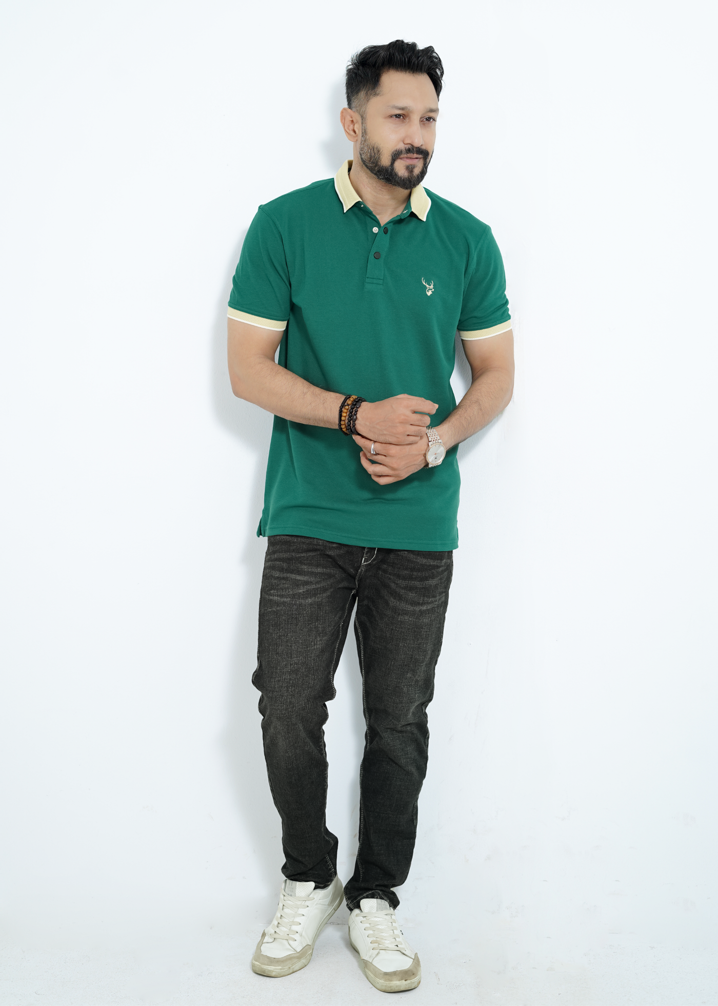 Teal Green - Double PK Snap Button Polo Shirt